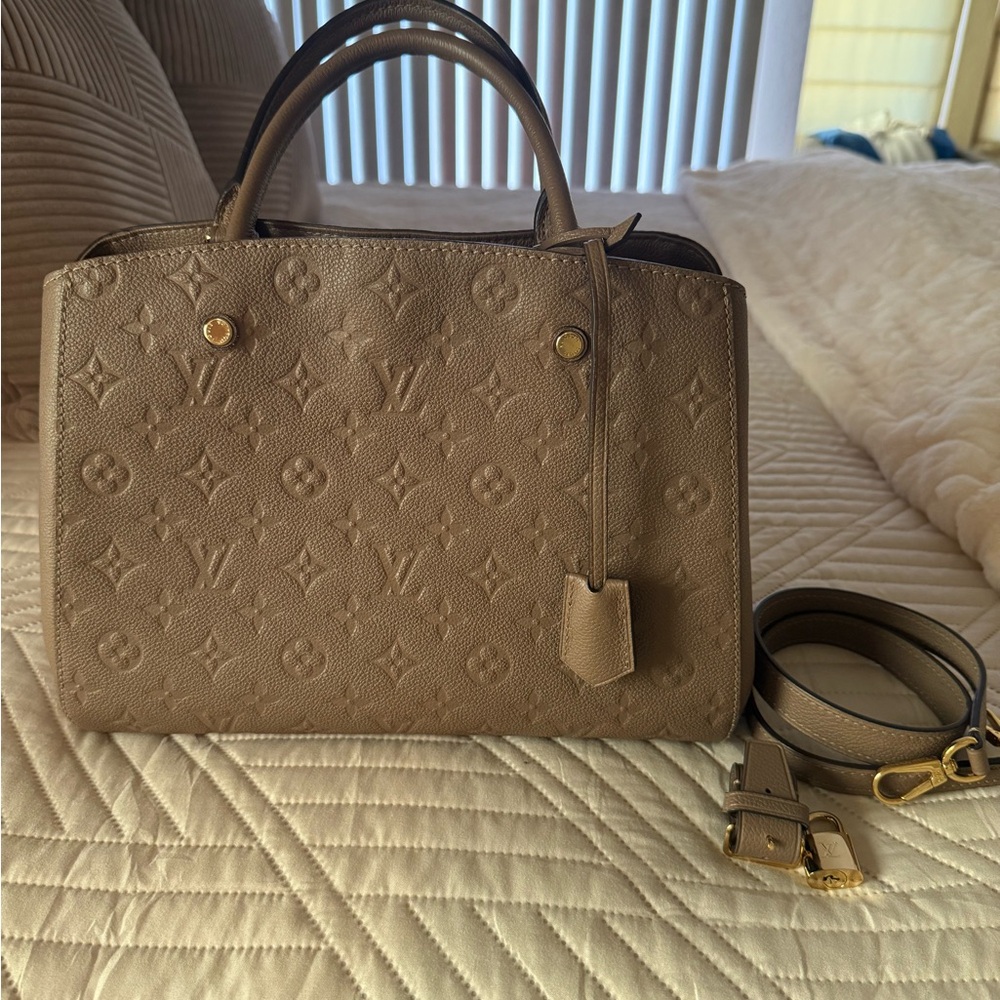Authentic Louis Vuitton Montaigne MM Dark Beige